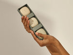 A complete solid ritual, reduced for movement, including Solid Shampoo, Conditioner and Mask, and Body Treatment 