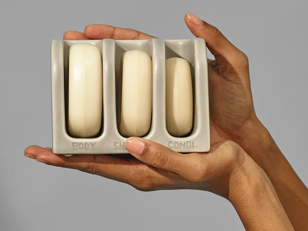 A hand-crafted ceramic holder designed to preserve the integrity and longevity of solid hair care.