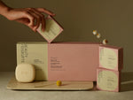 Collection of solid shampoo, solid conditioner & masks, solid body treatment - Alpine Glow fragrance made in Grasse France